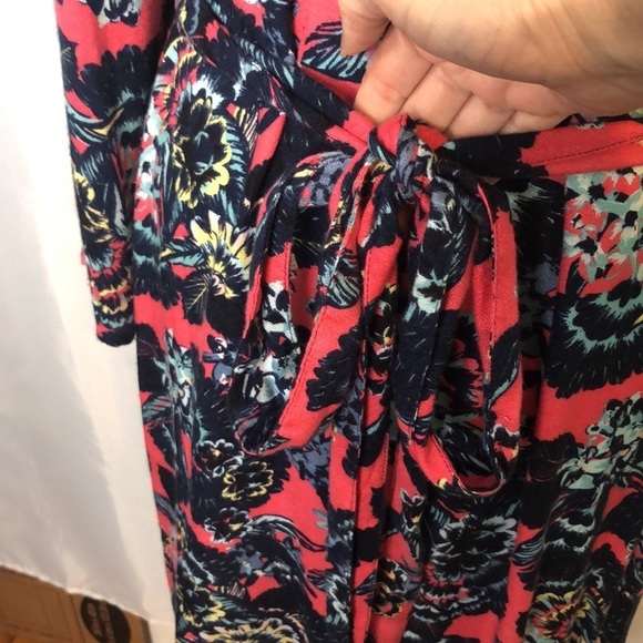 ROXY WOMENS FLORAL PRINT PINK/BLUE LONG SLEEVE WRAP DRESS SIZE S - Picture 9 of 15